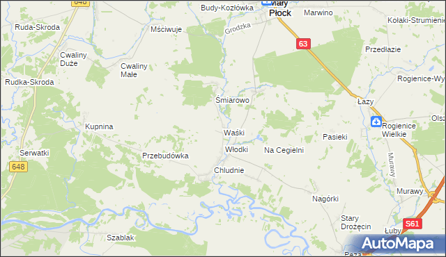 mapa Waśki gmina Mały Płock, Waśki gmina Mały Płock na mapie Targeo