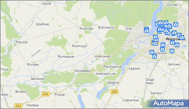 mapa Wiatrowiec gmina Wągrowiec, Wiatrowiec gmina Wągrowiec na mapie Targeo