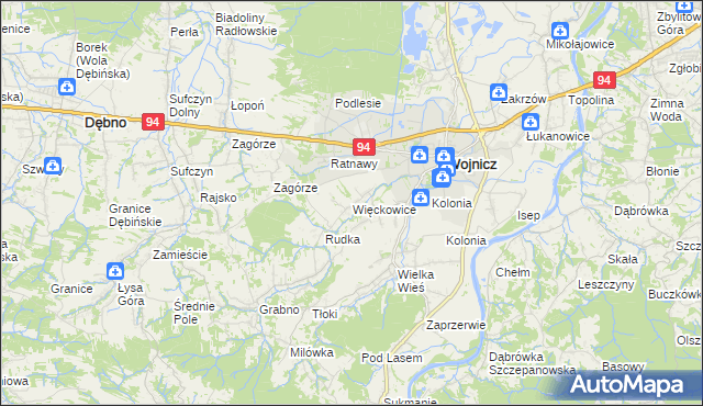 mapa Więckowice gmina Wojnicz, Więckowice gmina Wojnicz na mapie Targeo