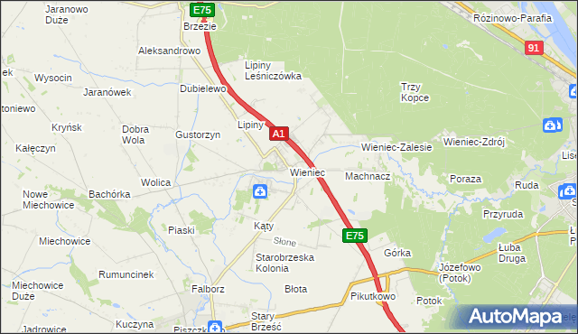 mapa Wieniec gmina Brześć Kujawski, Wieniec gmina Brześć Kujawski na mapie Targeo