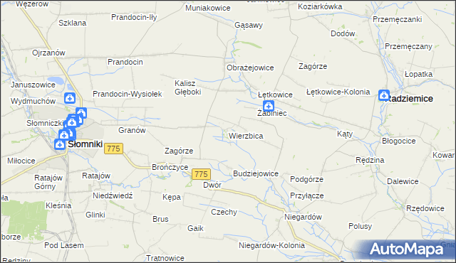 mapa Wierzbica gmina Radziemice, Wierzbica gmina Radziemice na mapie Targeo