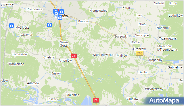 mapa Wierzchowisko gmina Żarnów, Wierzchowisko gmina Żarnów na mapie Targeo