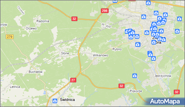 mapa Wilkanowo gmina Świdnica, Wilkanowo gmina Świdnica na mapie Targeo