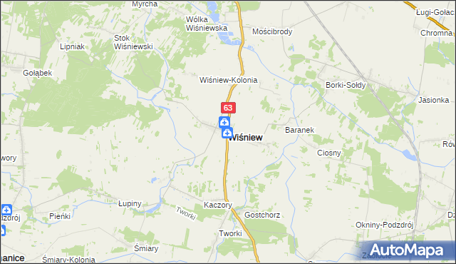 mapa Wiśniew powiat siedlecki, Wiśniew powiat siedlecki na mapie Targeo
