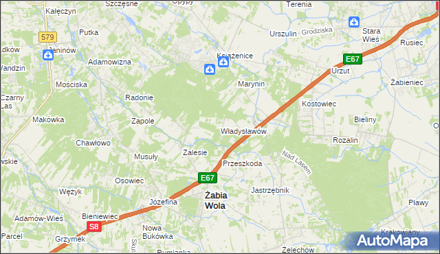 mapa Władysławów gmina Żabia Wola, Władysławów gmina Żabia Wola na mapie Targeo