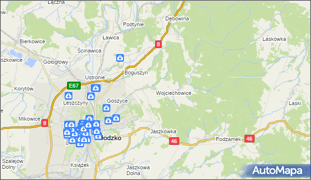 mapa Wojciechowice gmina Kłodzko, Wojciechowice gmina Kłodzko na mapie Targeo
