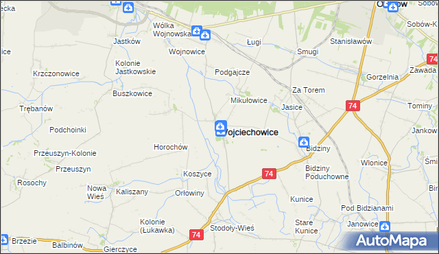 mapa Wojciechowice powiat opatowski, Wojciechowice powiat opatowski na mapie Targeo