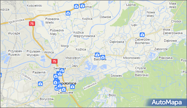 mapa Wola Batorska, Wola Batorska na mapie Targeo