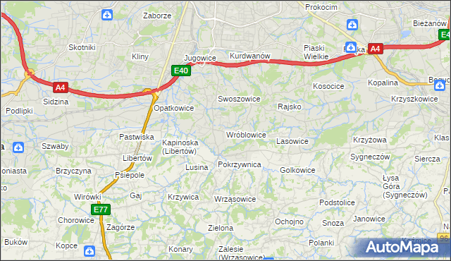 mapa Wróblowice gmina Kraków, Wróblowice gmina Kraków na mapie Targeo
