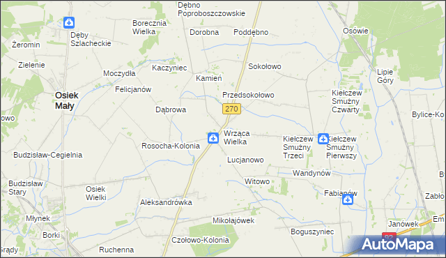 mapa Wrząca Wielka gmina Koło, Wrząca Wielka gmina Koło na mapie Targeo