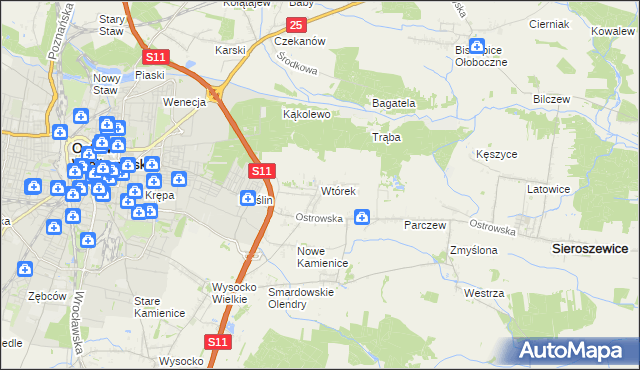 mapa Wtórek gmina Ostrów Wielkopolski, Wtórek gmina Ostrów Wielkopolski na mapie Targeo