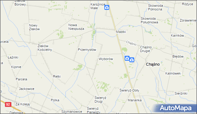 mapa Wyborów gmina Chąśno, Wyborów gmina Chąśno na mapie Targeo