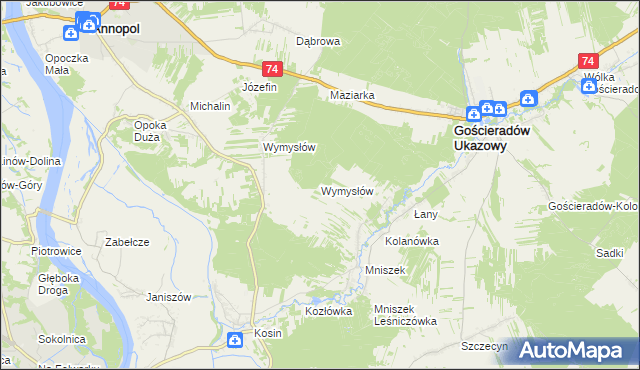 mapa Wymysłów gmina Gościeradów, Wymysłów gmina Gościeradów na mapie Targeo