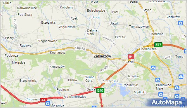 mapa Zabierzów powiat krakowski, Zabierzów powiat krakowski na mapie Targeo