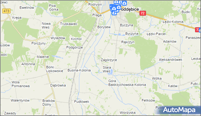 mapa Zagórzyce gmina Poddębice, Zagórzyce gmina Poddębice na mapie Targeo