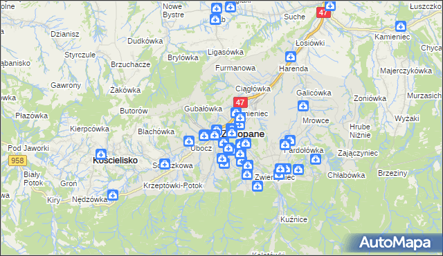 mapa Zakopanego, Zakopane na mapie Targeo