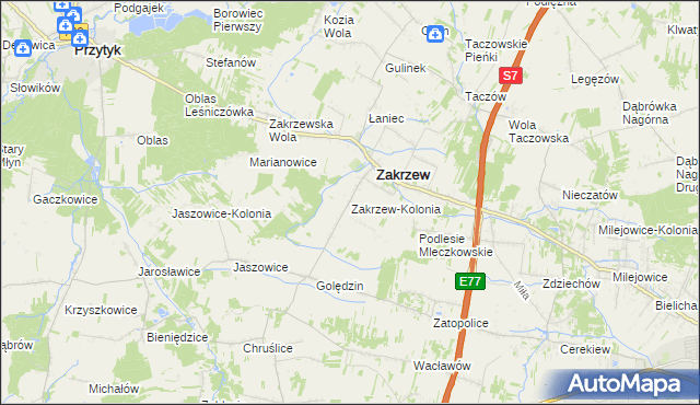mapa Zakrzew-Kolonia gmina Zakrzew, Zakrzew-Kolonia gmina Zakrzew na mapie Targeo