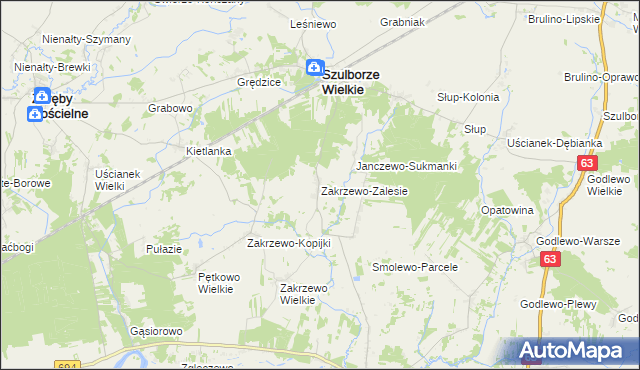 mapa Zakrzewo-Zalesie, Zakrzewo-Zalesie na mapie Targeo