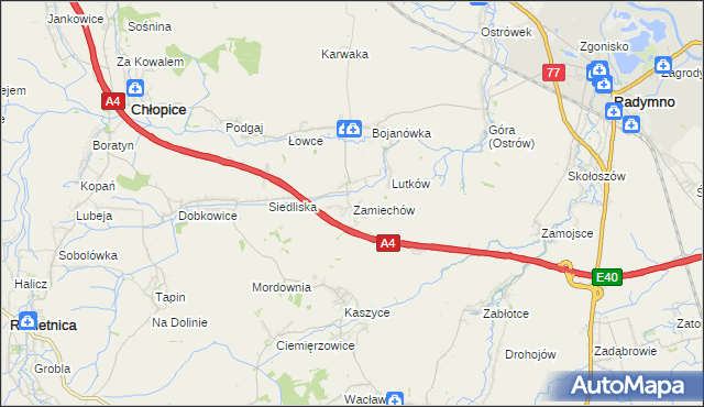 mapa Zamiechów, Zamiechów na mapie Targeo