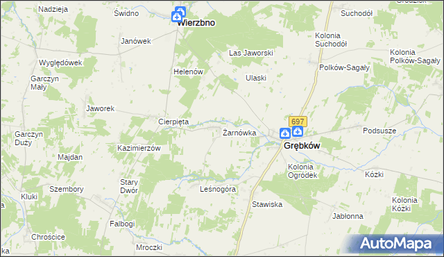 mapa Żarnówka gmina Grębków, Żarnówka gmina Grębków na mapie Targeo