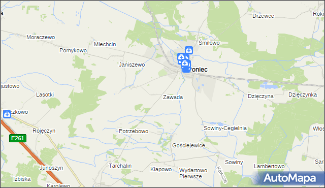 mapa Zawada gmina Poniec, Zawada gmina Poniec na mapie Targeo