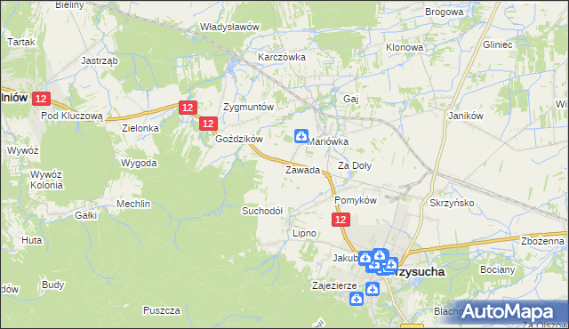 mapa Zawada gmina Przysucha, Zawada gmina Przysucha na mapie Targeo