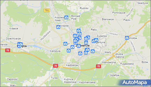 mapa Zawiercie, Zawiercie na mapie Targeo