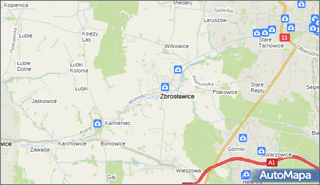 mapa Zbrosławice, Zbrosławice na mapie Targeo