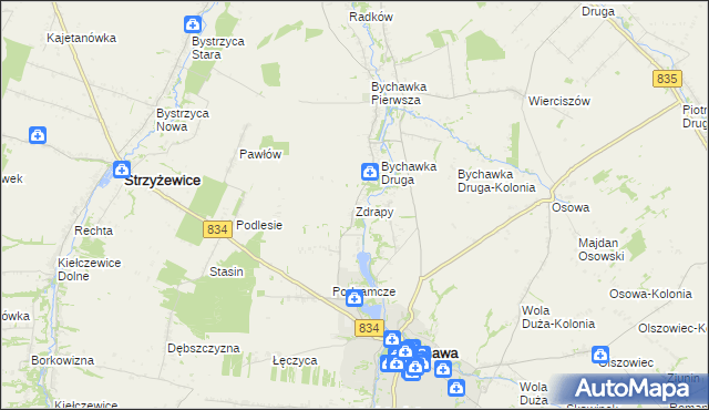 mapa Zdrapy gmina Bychawa, Zdrapy gmina Bychawa na mapie Targeo