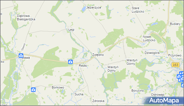mapa Żołędno gmina Połczyn-Zdrój, Żołędno gmina Połczyn-Zdrój na mapie Targeo