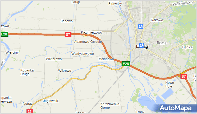 mapa Helenowo gmina Elbląg, Helenowo gmina Elbląg na mapie Targeo