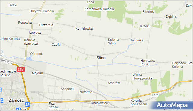 mapa Sitno powiat zamojski, Sitno powiat zamojski na mapie Targeo