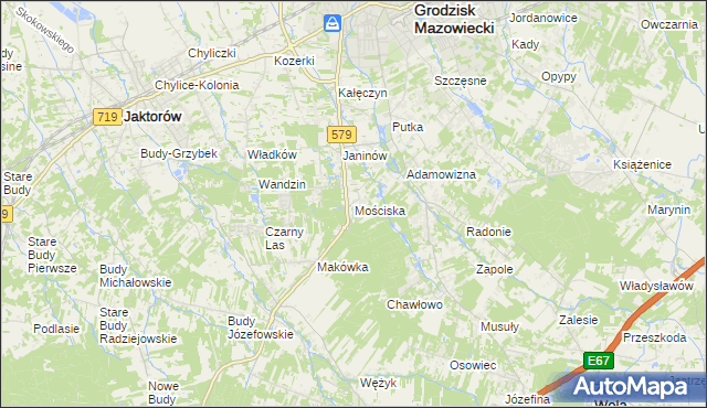 mapa Mościska gmina Grodzisk Mazowiecki, Mościska gmina Grodzisk Mazowiecki na mapie Targeo