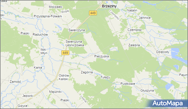 mapa Pieczyska gmina Brzeziny, Pieczyska gmina Brzeziny na mapie Targeo