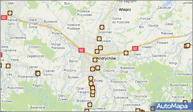 mapa Andrychów, Andrychów na mapie Targeo
