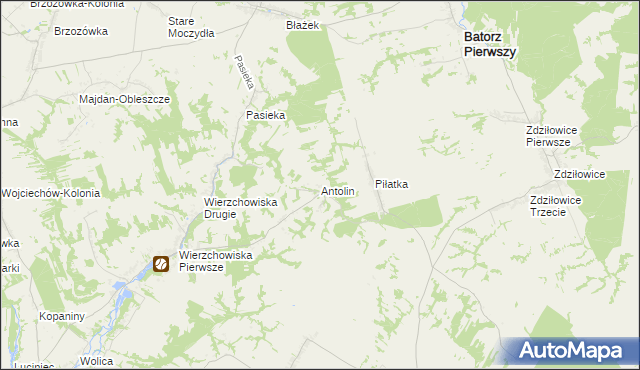 mapa Antolin gmina Modliborzyce, Antolin gmina Modliborzyce na mapie Targeo