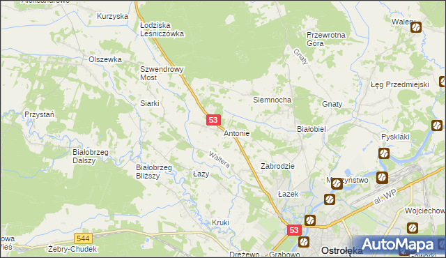 mapa Antonie gmina Olszewo-Borki, Antonie gmina Olszewo-Borki na mapie Targeo