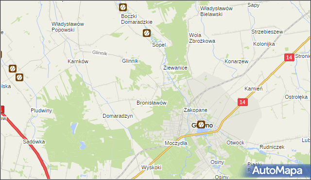 mapa Antoniew gmina Głowno, Antoniew gmina Głowno na mapie Targeo