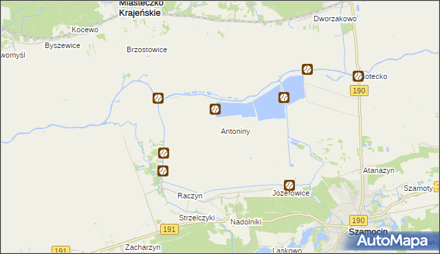 mapa Antoniny gmina Szamocin, Antoniny gmina Szamocin na mapie Targeo