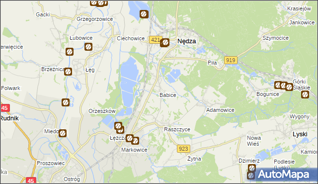 mapa Babice gmina Nędza, Babice gmina Nędza na mapie Targeo