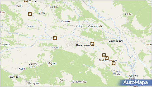 mapa Baranowo powiat ostrołęcki, Baranowo powiat ostrołęcki na mapie Targeo