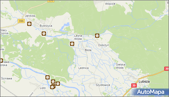 mapa Błota gmina Lubsza, Błota gmina Lubsza na mapie Targeo