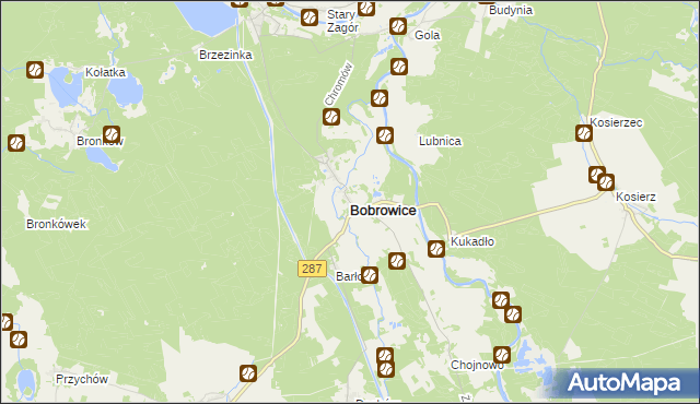 mapa Bobrowice powiat krośnieński, Bobrowice powiat krośnieński na mapie Targeo