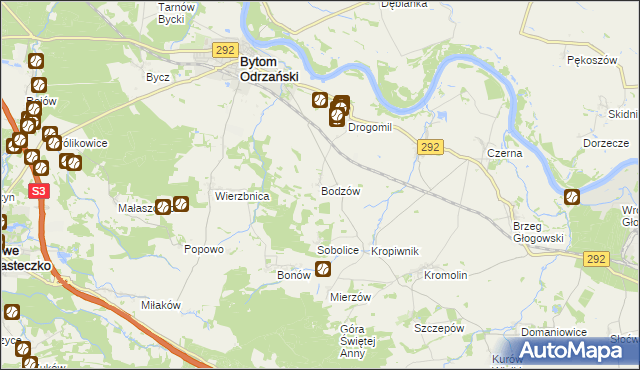 mapa Bodzów gmina Bytom Odrzański, Bodzów gmina Bytom Odrzański na mapie Targeo