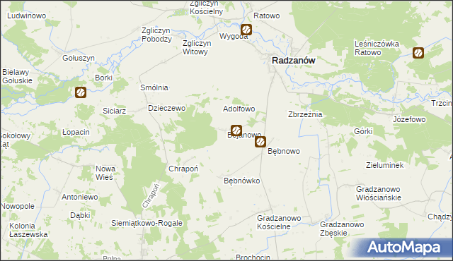 mapa Bojanowo gmina Radzanów, Bojanowo gmina Radzanów na mapie Targeo