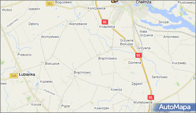 mapa Brąchnówko, Brąchnówko na mapie Targeo