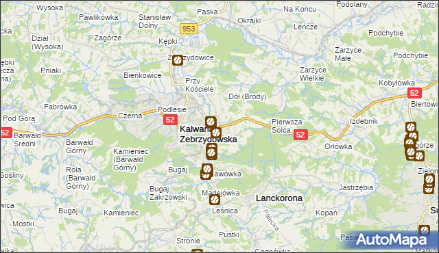 mapa Brody gmina Kalwaria Zebrzydowska, Brody gmina Kalwaria Zebrzydowska na mapie Targeo