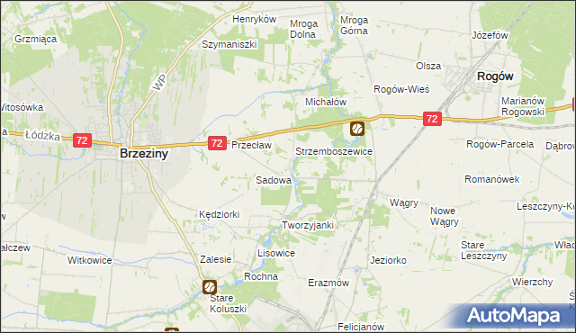 mapa Bronowice gmina Brzeziny, Bronowice gmina Brzeziny na mapie Targeo