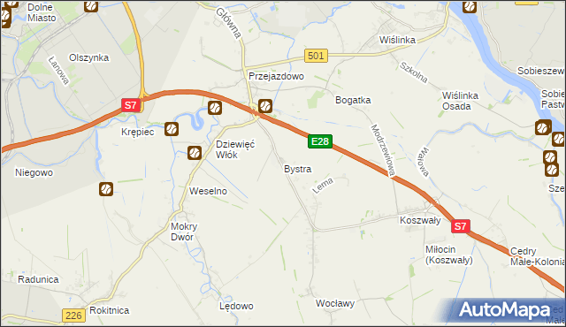 mapa Bystra gmina Pruszcz Gdański, Bystra gmina Pruszcz Gdański na mapie Targeo