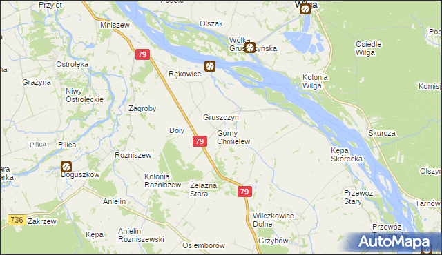 mapa Chmielew gmina Magnuszew, Chmielew gmina Magnuszew na mapie Targeo